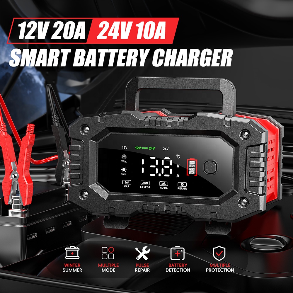 Smart Car Battery Charger 12V 24V 20A - Carregador de Bateria Inteligente Automático Foxsur