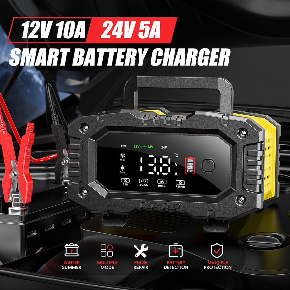Foxsur 12v 24v carro motocicle - Lifepo4 Battery Charger Smart Automatic avaliação e preço
