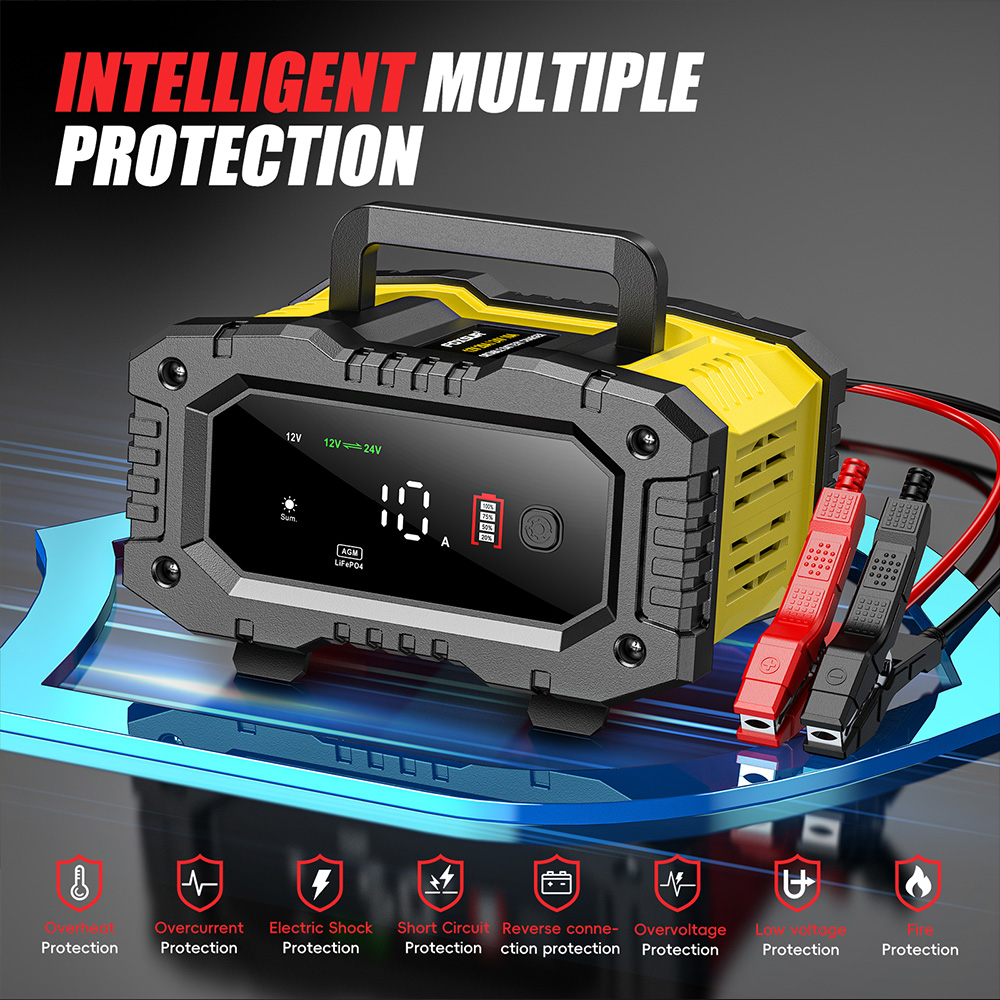 Foxsur 12v 24v carro motocicle - Lifepo4 Battery Charger Smart Automatic avaliação e preço