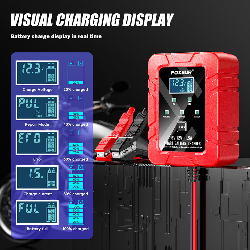 Foxsur 6v 12v automático intel - Lifepo4 Battery Charger Smart Automatic avaliação e preço